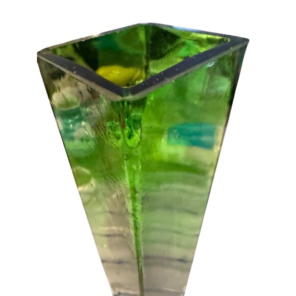 Tall Green Glass Vase With Clear Base For Home Or Office Decor Modern Geometric - Picture 3 of 13
